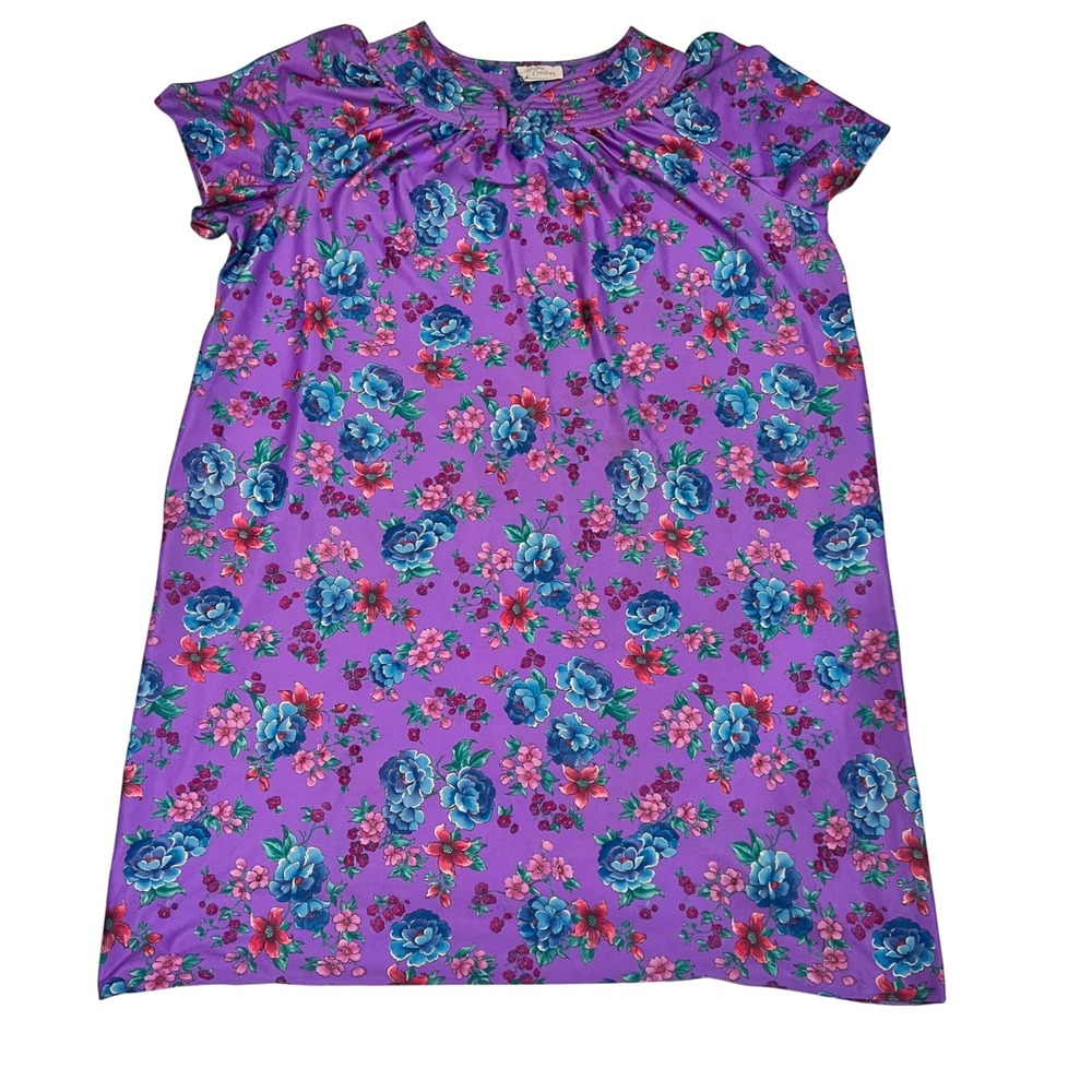 Lasting Comfort Vintage Purple Floral Nightgown Short Sleeve‎ Sleep Dress Large